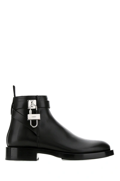 Shop Givenchy Black Leather Lock Ankle Boots  Black  Uomo 45