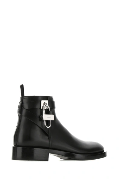 Shop Givenchy Black Leather Lock Ankle Boots  Black  Uomo 45