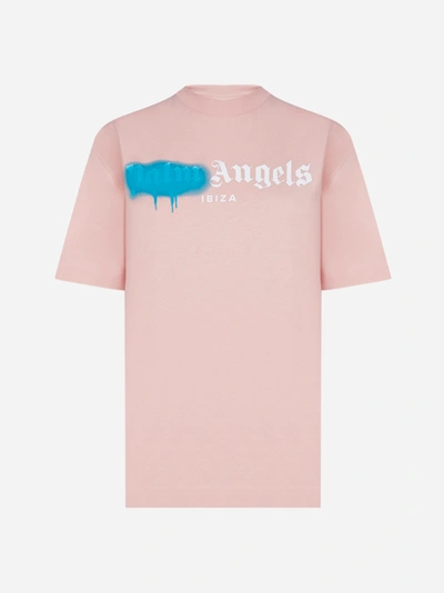 Shop Palm Angels Ibiza Sprayed Logo Cotton T-shirt