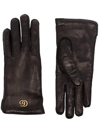 Shop Gucci Double G Leather Gloves In Black