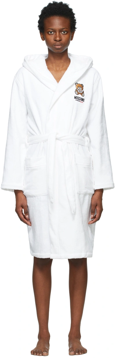 Shop Moschino White Underbear Robe In 0001 White
