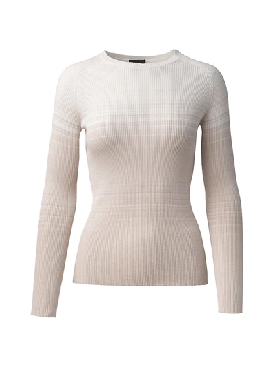 Shop Akris Gradient Striped Ribbed Cashmere & Silk Pullover Sweater In Ecru