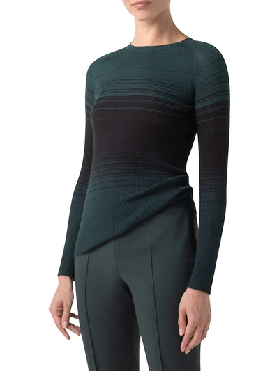 Shop Akris Gradient Striped Ribbed Cashmere & Silk Pullover Sweater In Ecru