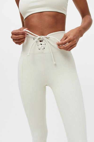 Shop Year Of Ours Football Lace-up Ribbed High-waisted Legging In Cream