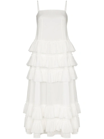 Shop Molly Goddard Ruffle Skirt Midi Dress In Weiss