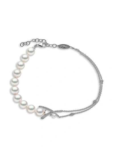 Shop Yoko London 18kt White Gold Sleek Akoya Pearl Diamond Bracelet In Silver