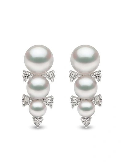 Shop Yoko London 18kt White Gold Sleek Akoya Pearl And Diamond Stud Earrings In Silber