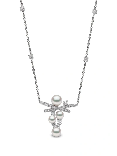 Shop Yoko London 18kt White Gold Sleek Akoya Pearl And Diamond Necklace In Silber