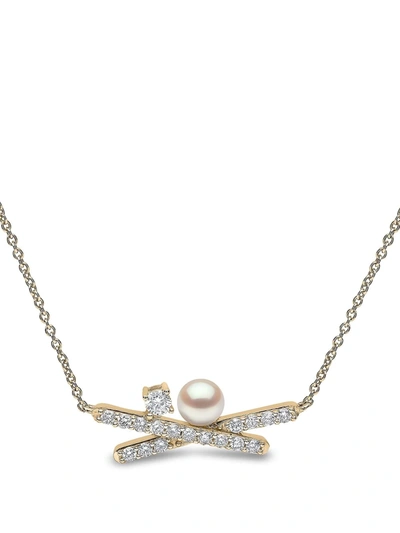 Shop Yoko London 18kt Yellow Gold Sleek Akoya Pearl Diamond Necklace