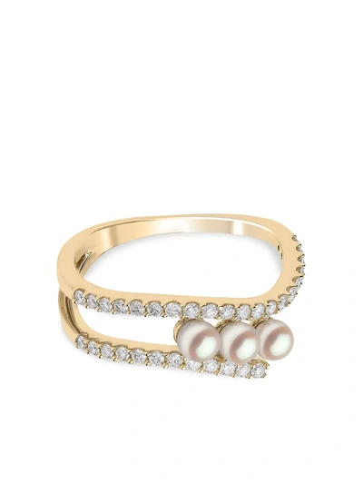 Shop Yoko London 18kt Yellow Gold Sleek Akoya Pearl And Diamond Ring