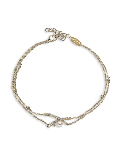 Shop Yoko London 18kt Yellow Gold Sleek Akoya Pearl And Diamond Bracelet