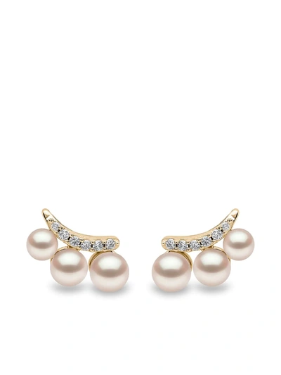 Yoko London Womens Yellow Gold Sleek 18ct Yellow-gold Akoya Pearl And 0.118ct Diamond Stud Earrings In Gold
