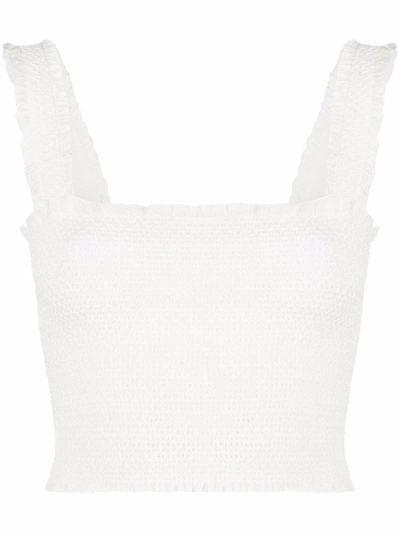 Shop Alice And Olivia Smocked-detail Square-neck Vest In Weiss