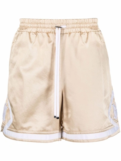 Shop Amiri Logo Patch Track Shorts In Nude