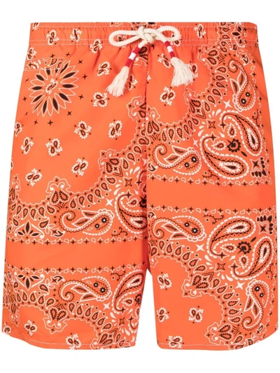 Shop Mc2 Saint Barth Bandana-print Swim Shorts In Orange