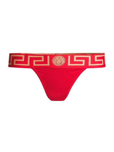 Shop Versace Women's Greca Border Thong In Red