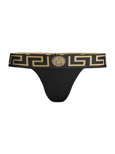 Shop Versace Women's Greca Border Thong In Black