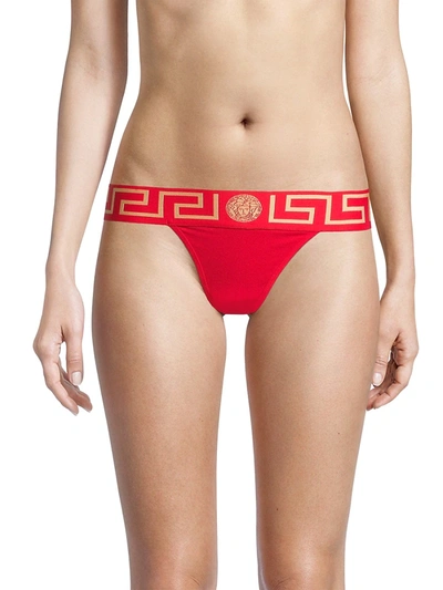 Shop Versace Women's Greca Border Thong In Red