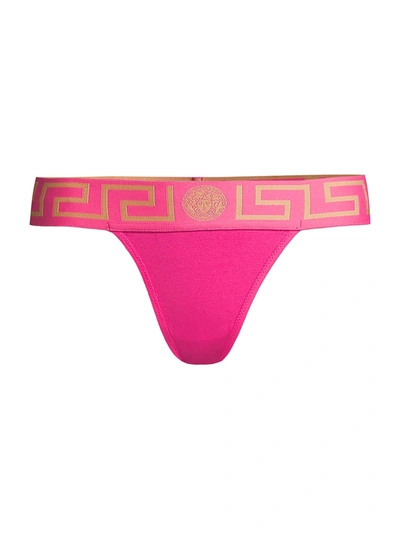 Shop Versace Greca Thong In Pink