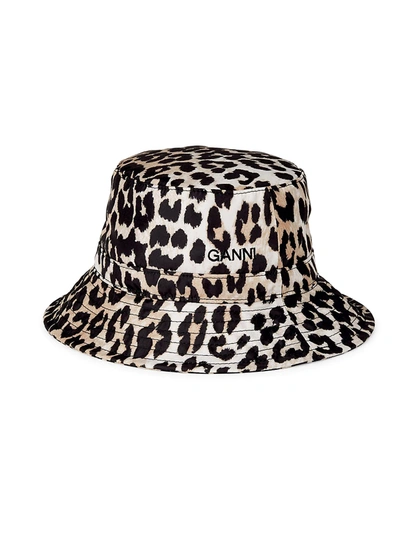 Shop Ganni Seasonal Recycled Tech Bucket Hat In Leopard