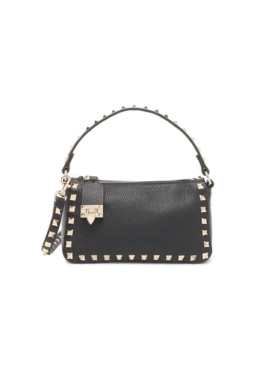 Shop Valentino Women's Rockstud Leather Small Shoulder Bag In Black