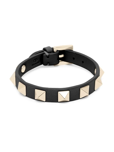 Shop Valentino Women's Rockstud Leather Bracelet In Black