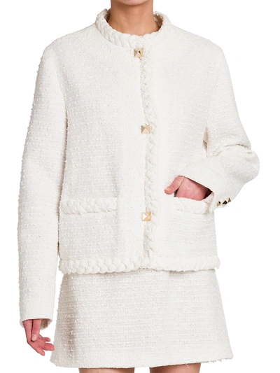 Shop Valentino Roman Stud Tweed Jacket In White