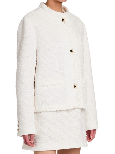 Shop Valentino Roman Stud Tweed Jacket In White