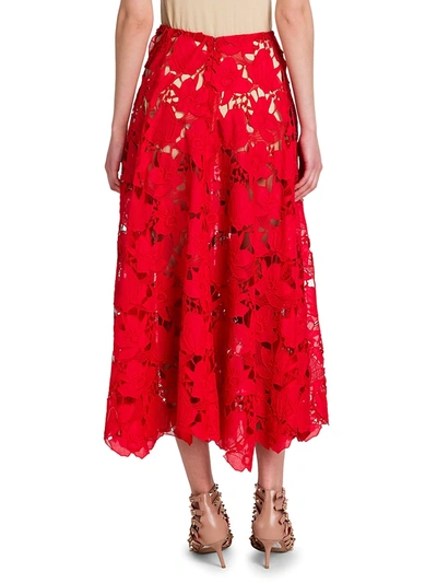 Shop Valentino Lace Midi Skirt In Red