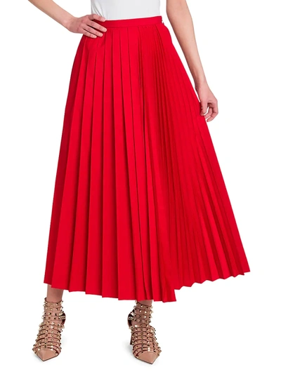 Shop Valentino Pleated Midi Skirt In Red