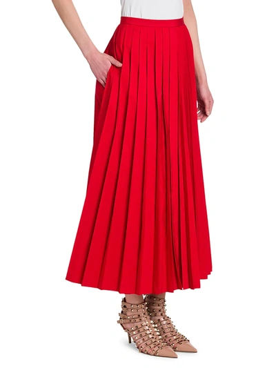 Shop Valentino Pleated Midi Skirt In Red