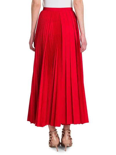 Shop Valentino Pleated Midi Skirt In Red