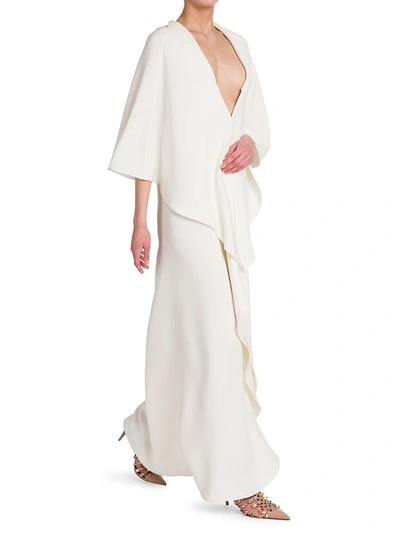Shop Valentino Cascading Ruffle Plunging Silk Gown In Ivory