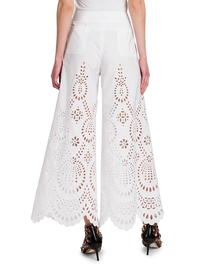 Shop Valentino Eyelet Detail Wide-leg Pants In White