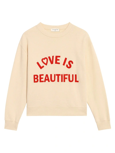 Shop Sandro Stan Embroidered Block Lettering Sweatshirt In Light Beige