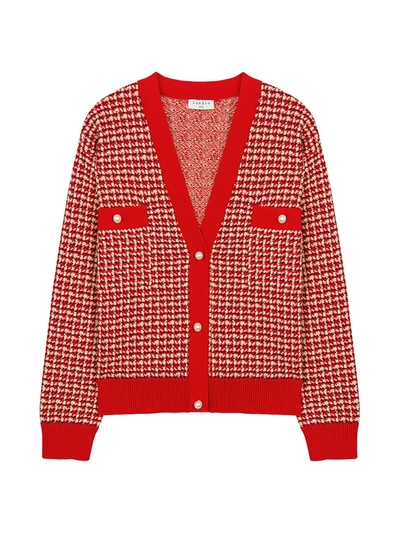 Shop Sandro Brandy Rib-trim Tweed Cardigan In Red