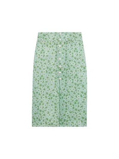 Shop Sandro Lavande Floral Print Midi Skirt In Green