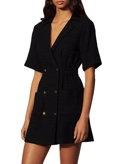 Shop Sandro Women's Alize Double-breasted Tweed Button Shirtdress In Black