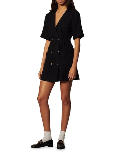 Shop Sandro Women's Alize Double-breasted Tweed Button Shirtdress In Black