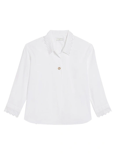 Shop Sandro Rita Lace-trim Poplin Shirt In White