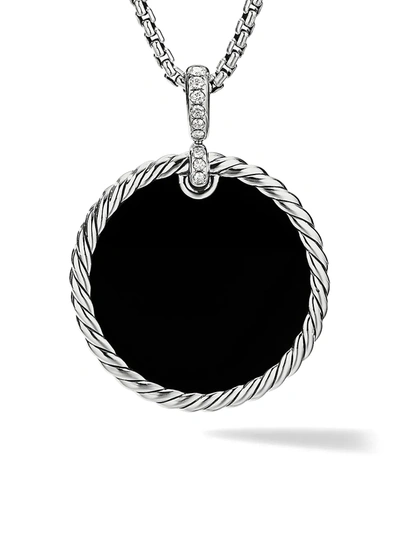 Shop David Yurman Women's Dy Elements Swivel Disc Pendant With Black Onyx, Mother-of-pearl & Pavée Diamonds In Silver