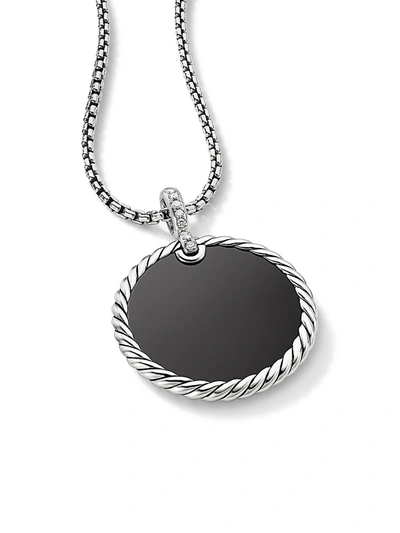Shop David Yurman Women's Dy Elements Swivel Disc Pendant With Black Onyx, Mother-of-pearl & Pavée Diamonds In Silver