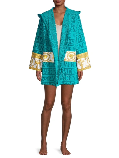 Shop Versace Women's Barocco Wrap Robe In Capri Blue