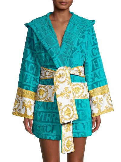 Shop Versace Women's Barocco Wrap Robe In Capri Blue