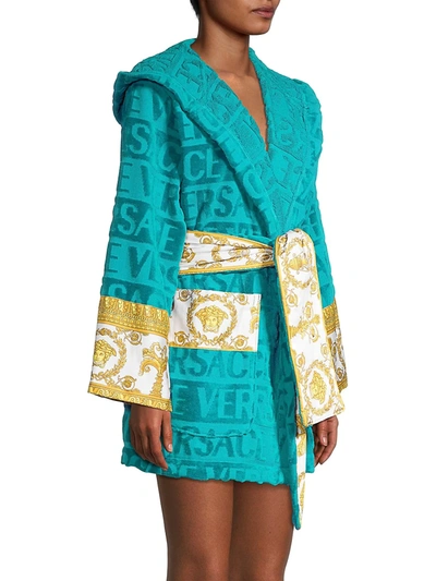 Shop Versace Women's Barocco Wrap Robe In Capri Blue