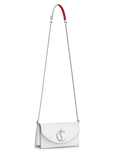 Shop Christian Louboutin Loubi54 Croc-embossed Leather Clutch In Obscur Silver
