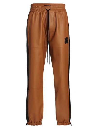 Shop Amiri Leather Track Joggers In Brown