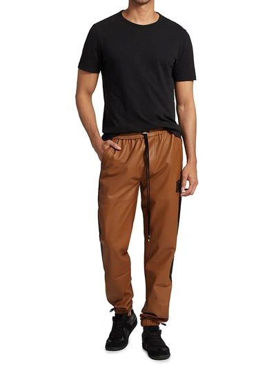 Shop Amiri Leather Track Joggers In Brown