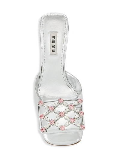 Shop Miu Miu Crystal Metallic Mule Sandals In Silver