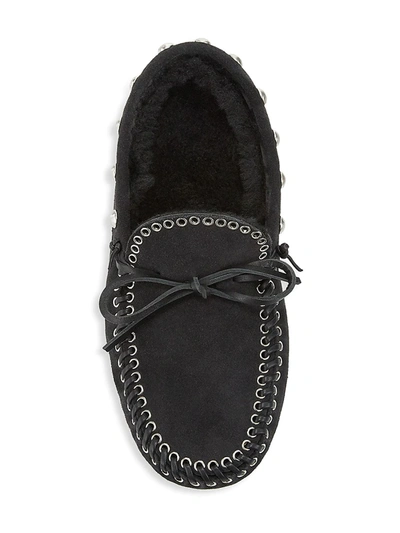 Shop Isabel Marant Faomee Shearling-lined Studded Suede Moccasins In Taupe